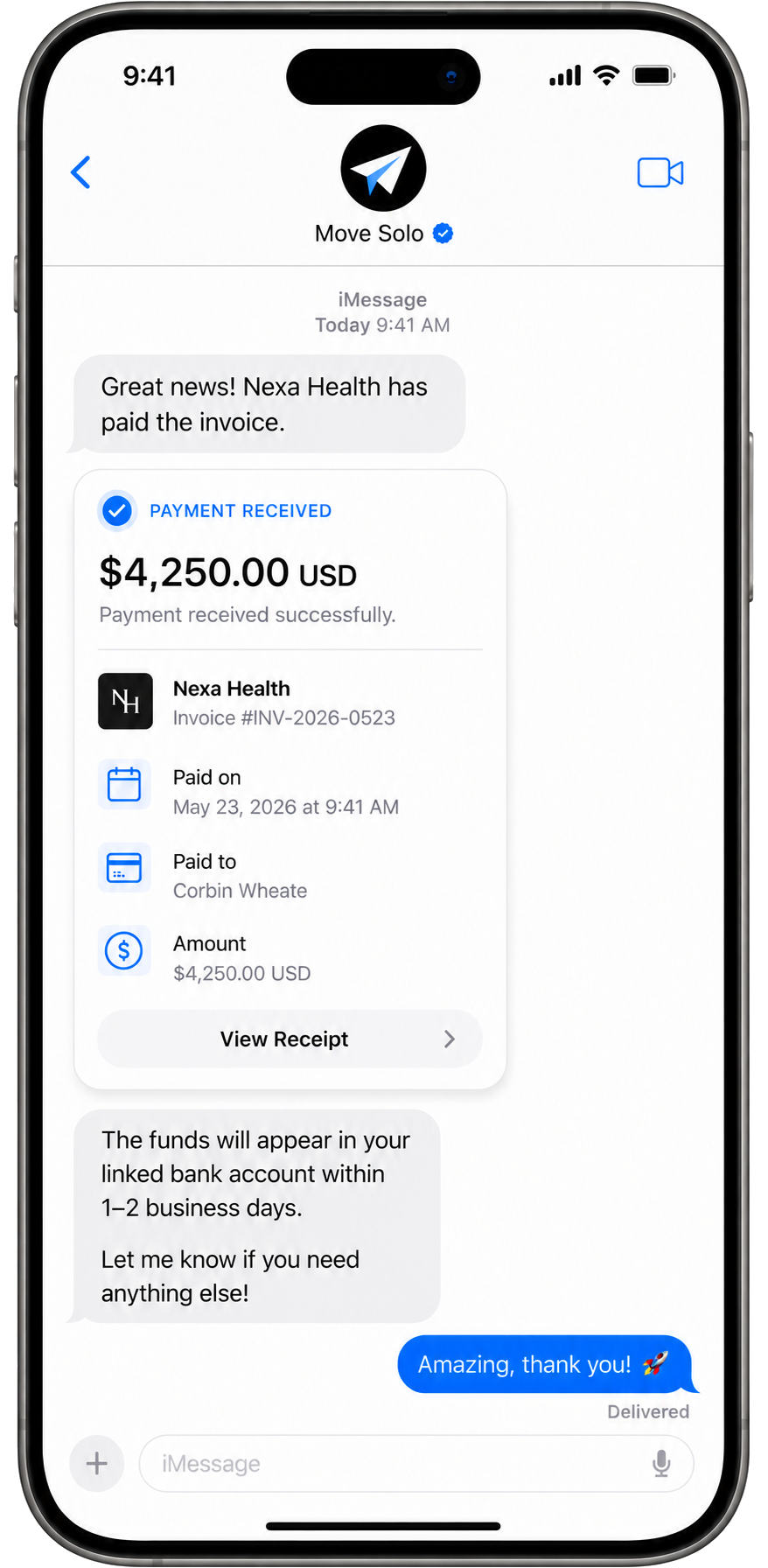 Move Solo payment received